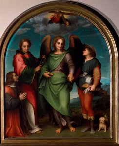 Erkeengelen Raphael, Saint Leonard, Tobie and the Sponsor knelende (maleri