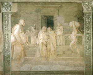 Jomfrubesøk til Elizabeth, detalj fra Stories of Virgin av Andrea del Sarto (1486-1530), freskomaleri i monokrom, Cloister of Scalzo, Firenze av Andrea del Sarto
