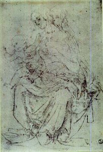 Studie av en Madonna og et barn (kritt på papir) av Andrea del Verrocchio