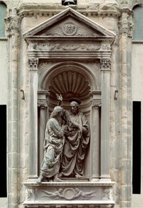 The incredulite of St. Thomas Bronseskulptur av Andrea di Francesco di Cione dit il Verrocchio (1435-1488) Firenze, Chiesa di Orsanmichele
