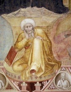 Triumf av St Thomas Aquinas, detalj av figuren under tronen, fra det spanske kapellet, ca. 1365 (fresco)