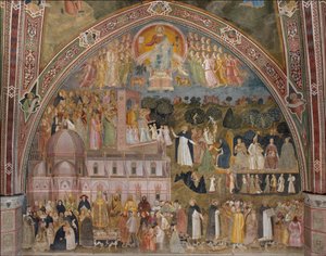 Via Veritatis, den militante og triumferende kirken (Le chemin de verite, den militante Eglise et triomphante) - Fresco of the Cappellone degli Spagnoli par Andrea di Bonaiuto