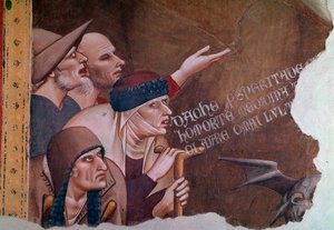 Detalj av en scene av apokalypsen som skildrer en gruppe invalide, syke ekloper og tiggere. Dødens triumf (Fresco