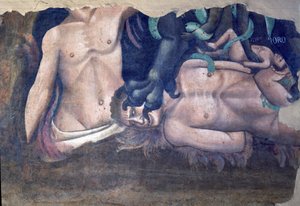 Dødens triumf, detalj om plagene til de fordømte, freskomaleri fra 1348 av Andrea di Cione Orcagna