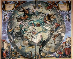 Representasjon av den sørlige halvkule av Cellarius. 1600-talls bok. av Andreas (after) Cellarius