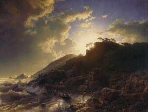Solnedgang etter en storm på kysten av Sicilia, 1853.