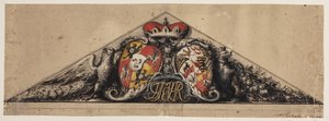 Heraldisk utkast innebygd i et trekantet pediment av Andreas Bodan II