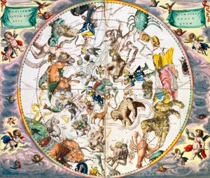 Himmelsk planisfære som viser tegnene til dyrekretsen, 1660-1661