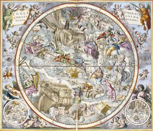 Kart over de kristne konstellasjonene som avbildet av Julius Schiller, fra The Celestial Atlas, eller The Harmony of the Universe atlas coelestis seu harmonia macrocosmica pub. av Joannes Janssonius, Amste