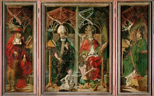 Fire kirkefedre (olje på tre) av Andreas Haller