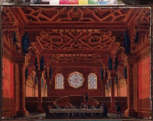 Scenografi for operaen Ruslan og Lyudmila av M Glinka - Maleri av Andreas Leonhard Roller (1805-1891), olje på lerret