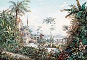 Scenedesign for operaen Bortføringen fra Seraglio av Wolfgang Amadeus Mozart, 1842.