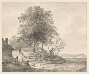 Landskap med et hus på en høyde av Andreas Schelfhout