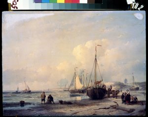 Sjølandskap. Maleri av Andreas Schelfhout (1787-1870). Olje på lerret av Andreas Schelfhout