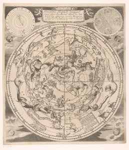 Himmelkart med de nordlige stjernebildene Nytt himmelspeil: hvor gjennom himmelen, jorden og havet umiddelbart (...) (tittel på objekt) av Andreas van Luchtenburg (possibly)