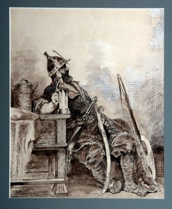 ""Representation du heros russe middelalderske Bogatyr, chevalier errant"" Aquarelle de Andrei Petrovich Riabouchkine (Ryabushkin) (1861-1904) 1893 Dim 29,7x26,7 cm Regionalt kunstgalleri, Perm av Andrei Petrovich Ryabushkin