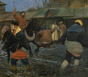 Moscow Street fra det syttende århundre på en offentlig fridag av Andrei Petrovich Ryabushkin