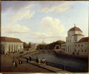 Michel-palasset i St. Petersburg. (Michaelpalasset i St Petersburg). Maleri av Andrei Yefimovich Martynov (1768-1826), olje på lerret