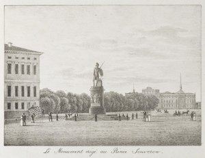 Utsikt over Mars-feltet og Suvorov-monumentet i St. Petersburg, 1821-1822