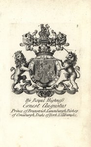 Våpenskjold og våpenskjold til HKH Ernest Augustus, prins av Brunswick Luneburg, biskop av Osnaburgh, hertug av York og Albany av Andrew Johnston