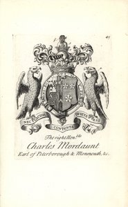 Våpenskjold og våpenskjold til høyre ærede Charles Mordaunt, 3. jarl av Peterborough og 1. jarl av Monmouth av Andrew Johnston