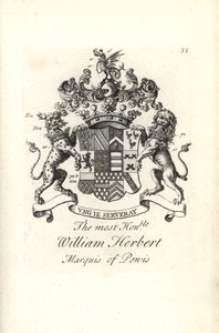 Våpenskjold og våpenskjold til høyre ærede William Herbert, 2. markis av Powis av Andrew Johnston