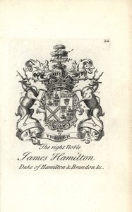 Våpenskjold og våpenskjold av den høyre adelige James Hamilton, 5. hertug av Hamilton og Brandon av Andrew Johnston
