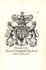 Våpenskjold og emblem av den høyre adelige Lionel Cranfield Sackville, hertugen av Dorset av Andrew Johnston