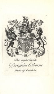 Våpenskjold og våpenskjold av den høyre adelige Peregrine Osborne, 2nd Duke of Leeds av Andrew Johnston