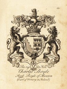 Våpenskjold til høyre ærede Charles Boyle, Lord Boyle av Marston, 4. jarl av Orrery i Irland av Andrew Johnston
