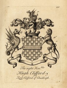 Våpenskjold til høyre ærede Hugh Clifford, Lord Clifford av Chudleigh, 2. baron Clifford av Chudleigh (1663–1730)