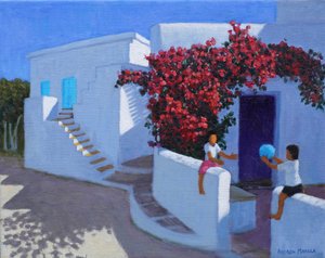 Ballspill, Samos, Hellas, 2022 (olje på lerret) av Andrew Macara