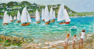 Chasing the boats,Salcombe, 2018, av Andrew Macara