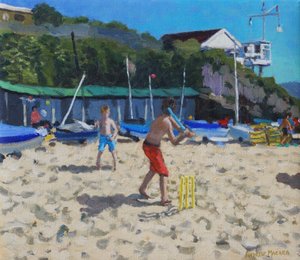 Cricket og gule stubber, Abersoch av Andrew Macara