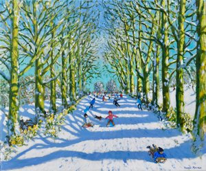 Moro i sol og snø, Derby, 2022 (olje på lerret) av Andrew Macara