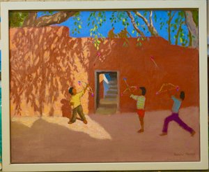 Spille piler og buer, India, 2005 (olje på lerret) av Andrew Macara