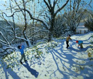 Snøballkamp, Derbyshire (olje på lerret) av Andrew Macara