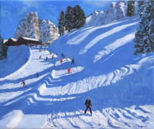 Sol og skygger, Kitzbuhel, Østerrike, 2022 (olje på lerret) av Andrew Macara