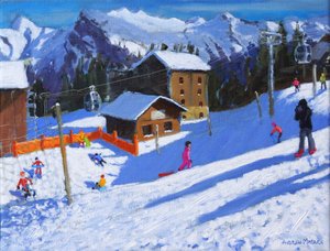 The Ice Rink, Samoens, Frankrike, 2022 (olje på lerret) av Andrew Macara