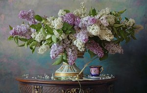 Stilleben med syrinblomster