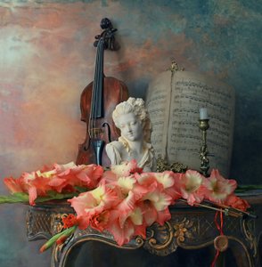 Fiolinbust og gladiolus av Andrey Morozov