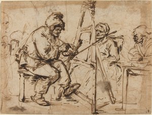 En kunstner som sitter ved staffeli [recto]