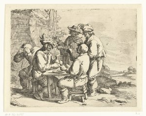 Fulle bønder ved et bord