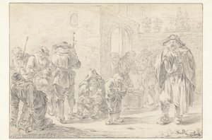 Utdeling av mat til pilegrimer og tiggere ved en klosterport av Andries Both