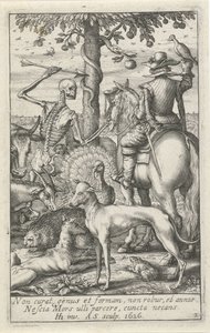 Skjelett med pil og falkoner, midt blant dyr Animal Skeletons (serietittel)