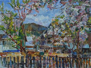 Blooming Mountain Village av Andrii Kutsachenko