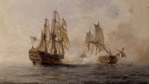 KAMP AV DET HERLIGE SKIPET MED DEN BRITISKA DARMOUTH I 1747 - XIX ÅRhundre av Angel Maria Cort