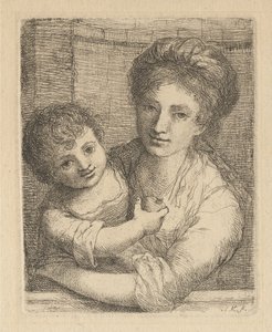 Mor som holder et barn med et eple av Angelica Kauffmann