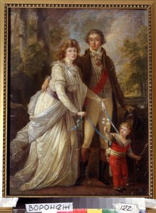 ""Familieportrett"" En familie av sveitsisk adel, barnet holdes av moren med bånd. Maleri av Angelika Kauffmann (Angelica Kauffmann av Angelica Kauffmann