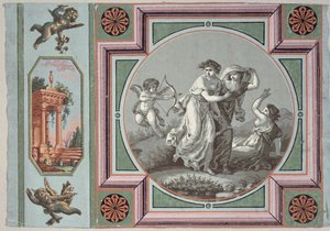 Revenge of Love, design for en tapetmedaljong, ca. 1785 (tapet) av Angelica after Kauffmann